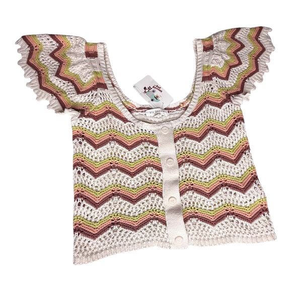 Chevron CROCHET TOP Women's LG Knit Red Raccoon Blu Pepper Pink Cotton Crop NWT - Picture 1 of 8